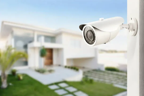IP bullet camera mounted on the exterior of a building