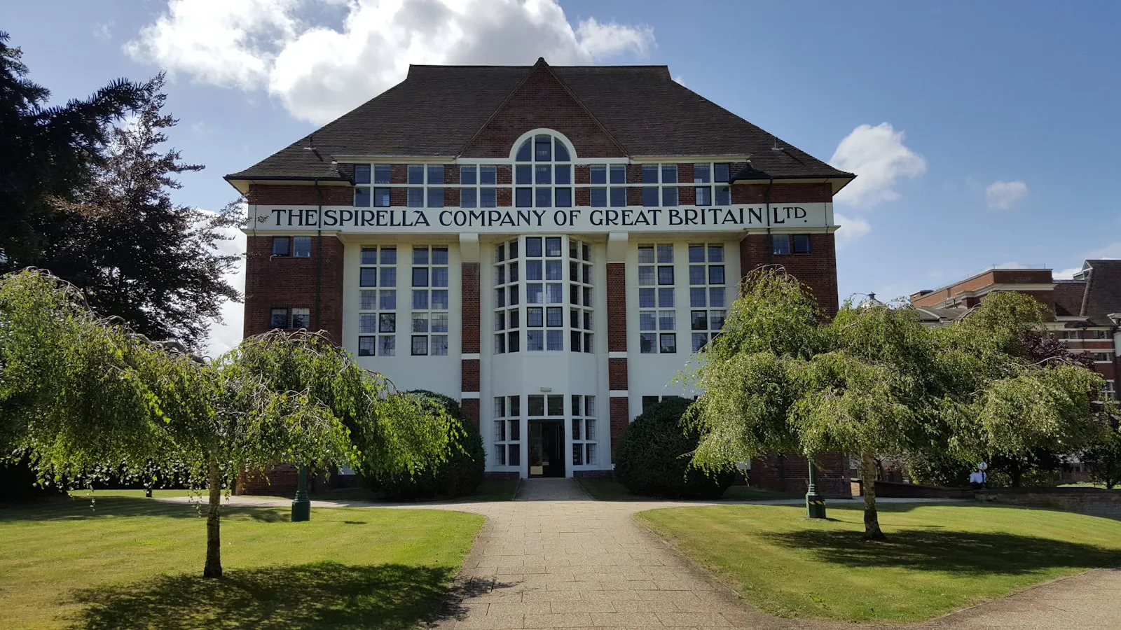 The Spirella Buildings entrance, Letchworth Garden City, Hertfordshire