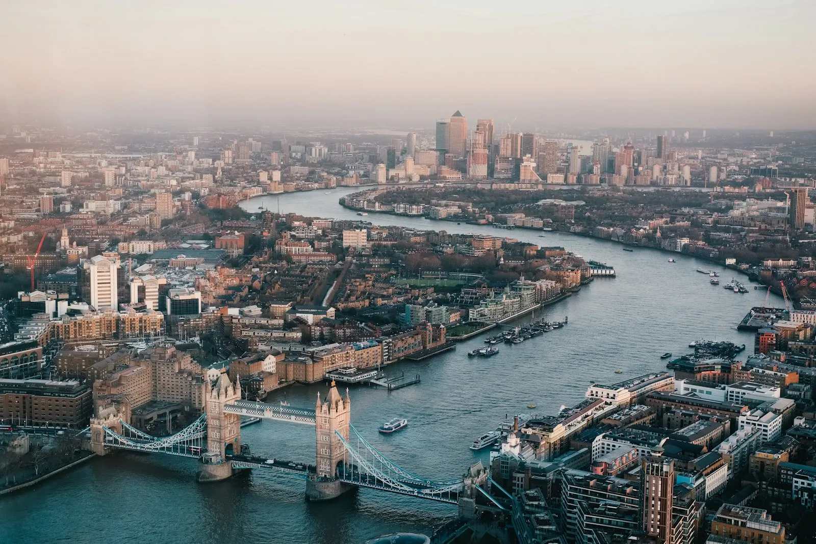 Aerial view of the City of London skyline from The Shard